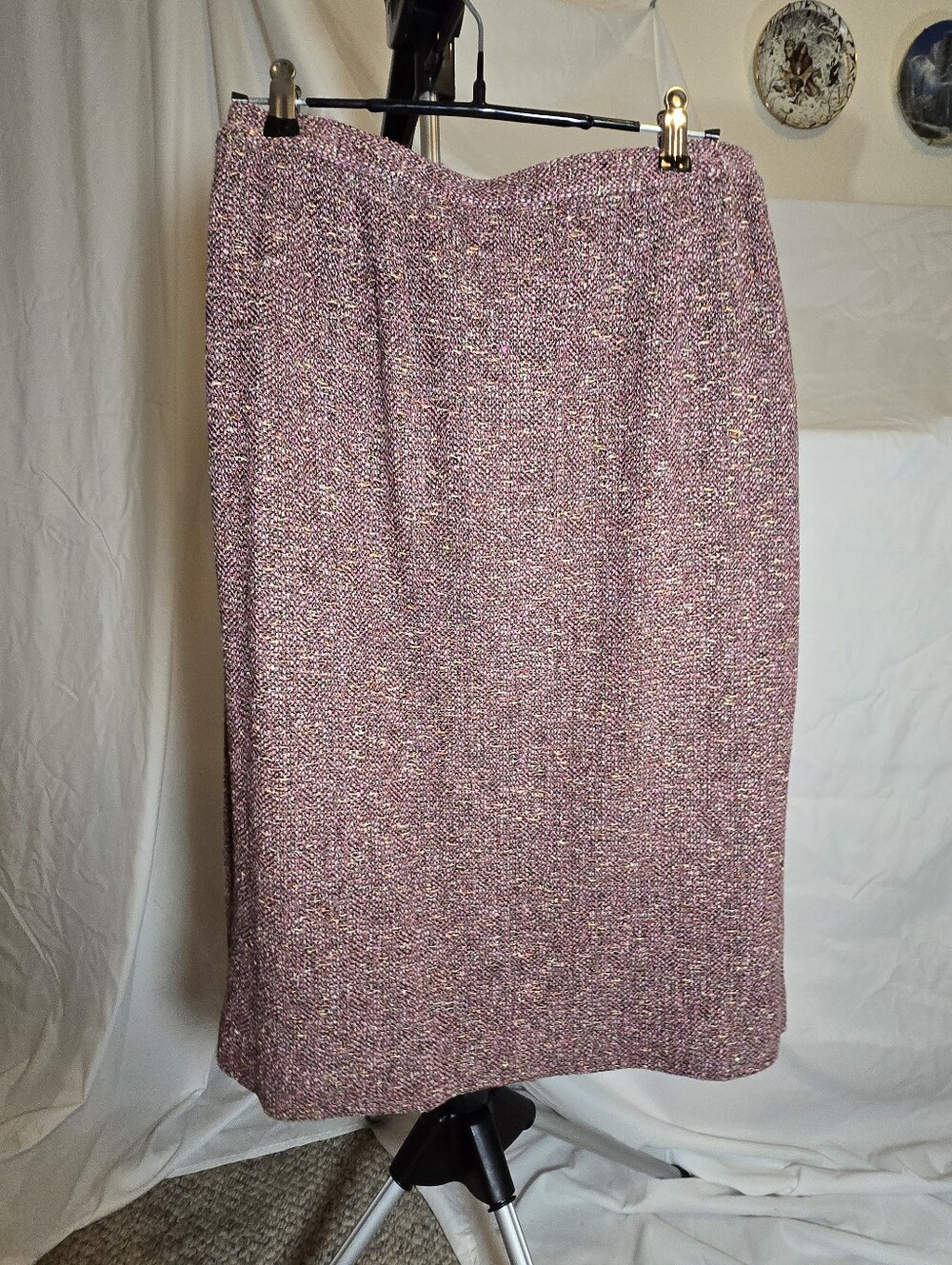 Vintage Tweed Midi Skirt - Pink